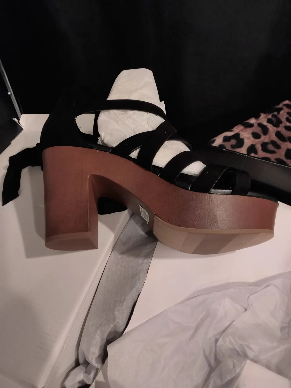 torrid Black Suede Strappy Platform Heels with Wrap Tie